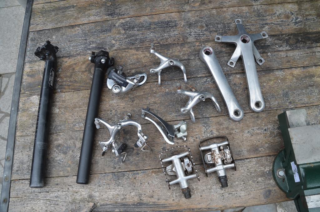 fietsonderdelen shimano crankset derailleur pedalen remmen, Fietsen en Brommers, Fietsonderdelen, Ophalen, Remmen, Gebruikt, Staal