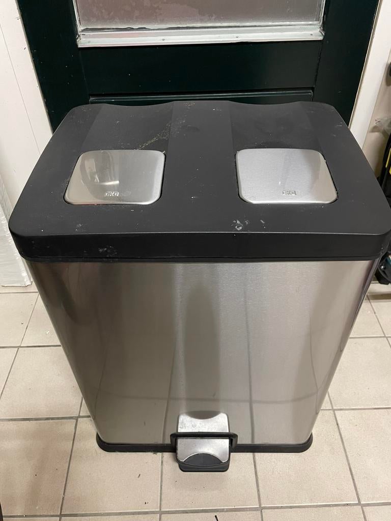 Eko prullenbak 60 liter (2x30), Ophalen, Kunststof, Gebruikt, Met pedaal