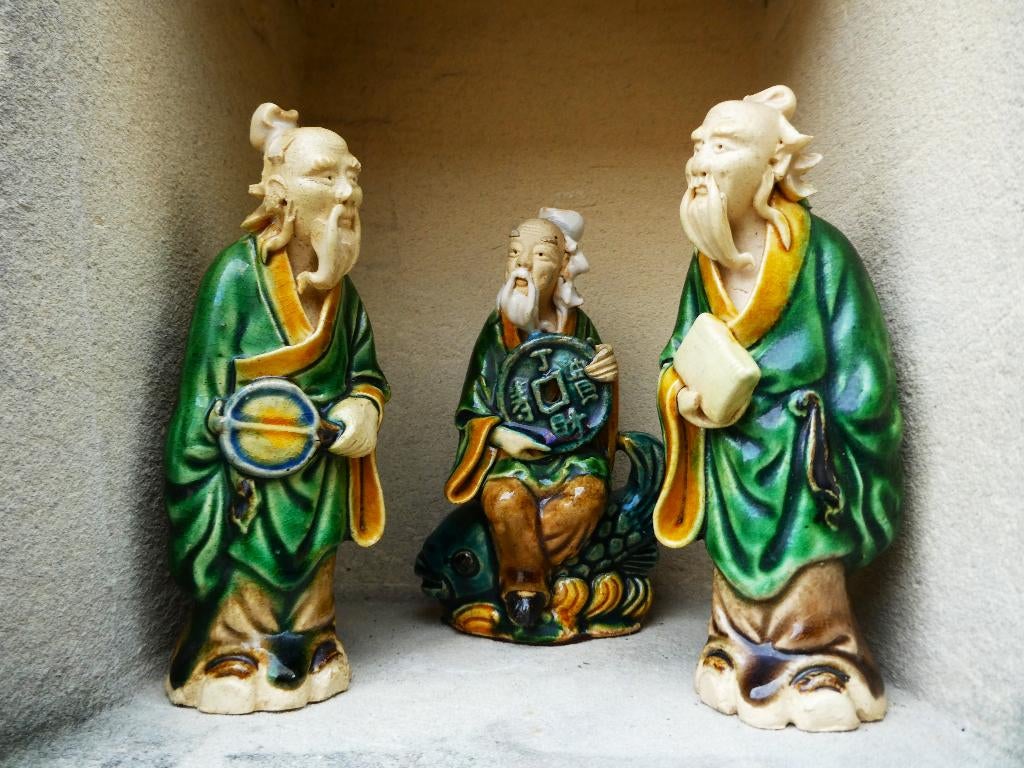 Drie oude Shiwan Mud Men-beeldjes, moddermannetjes, Ophalen of Verzenden