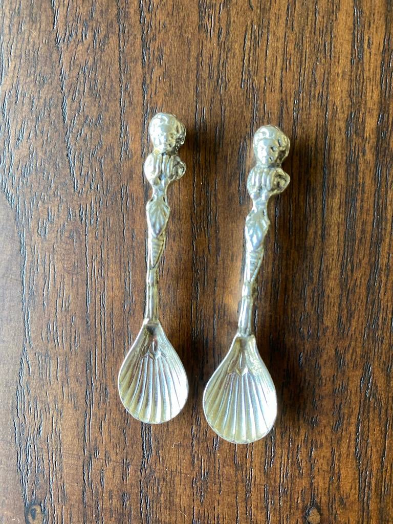 Verzilverde peper- en zoutlepeltjes met figuurtjes, Antiek en Kunst, Ophalen of Verzenden