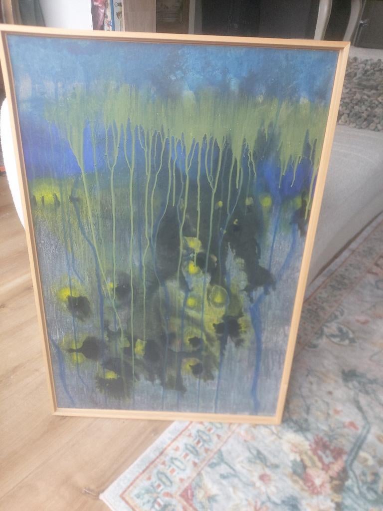 Abstract acrylverf schilderij van Theo Veeger in baklijst, Ophalen of Verzenden