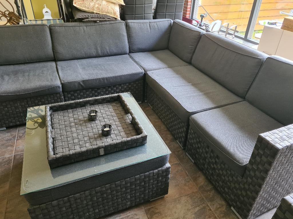 Loungeset, Tuin en Terras, Tuinsets en Loungesets, Zo goed als nieuw, Loungeset, Wicker, Meer dan 8 zitplaatsen, Bank, Hocker