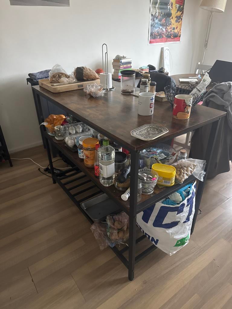 Robuust Keukeneiland met Opbergruimte kitchen island, Huis en Inrichting, Keuken | Keukenelementen, Gebruikt, 100 tot 150 cm, Bruin