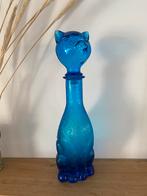 Vintage Blue Cat Empoli Art Glass Decanter Bottle,Italy, Ophalen of Verzenden