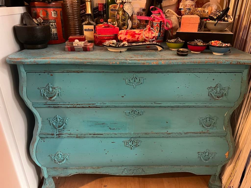 Blauwe buikkast, Huis en Inrichting, Kasten | Ladekasten, Ophalen, Gebruikt, 50 tot 100 cm, 3 of 4 laden