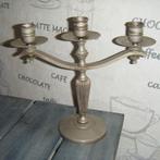 Tinnen kandelaar voor 3 dinerkaarsen, Ophalen, Overige materialen, Gebruikt, Kandelaar