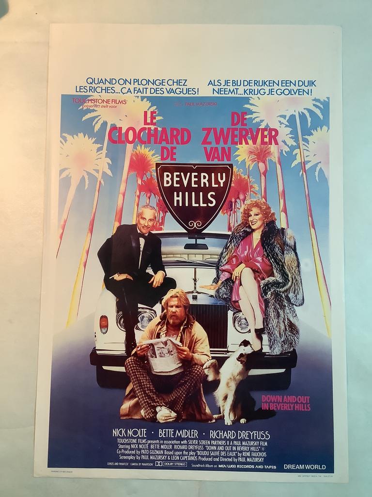 DOWN & OUT IN BEVERLY HILLS   Filmposter  36-54 cm, Ophalen of Verzenden, Gebruikt, Deurposter of groter, Film en Tv