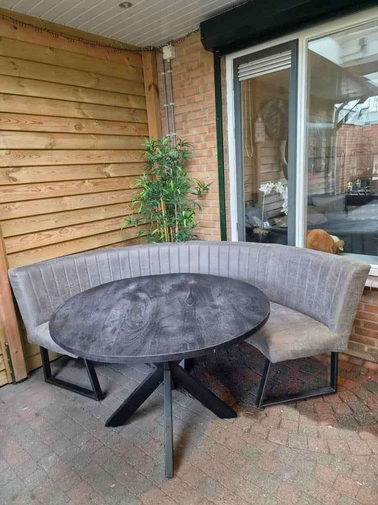 Eetkamerbank + tafel, Ophalen, Zo goed als nieuw, 4 tot 6 stoelen