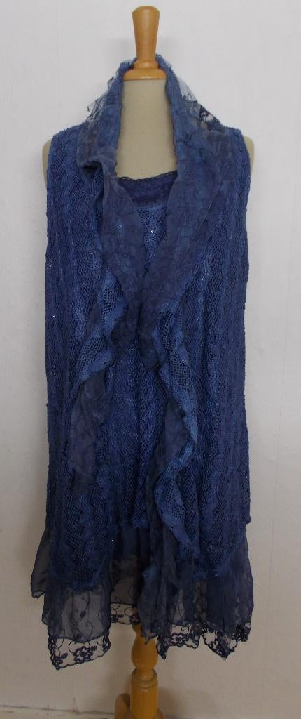 Blauwe kant look set van tuniek met sjaal van Paprika! 46/48, Verzenden, Zo goed als nieuw, Maat 46/48 (XL) of groter, Blauw