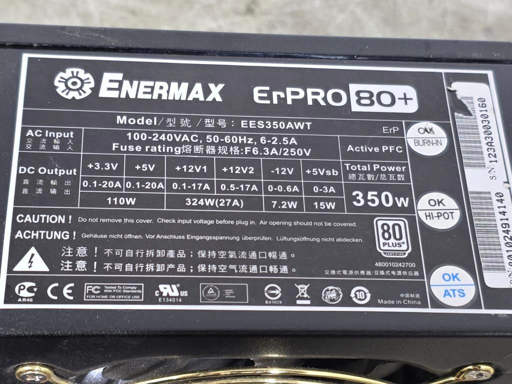Enermax 350w max voeding psu power supply ees350awt, Ophalen of Verzenden, Gebruikt