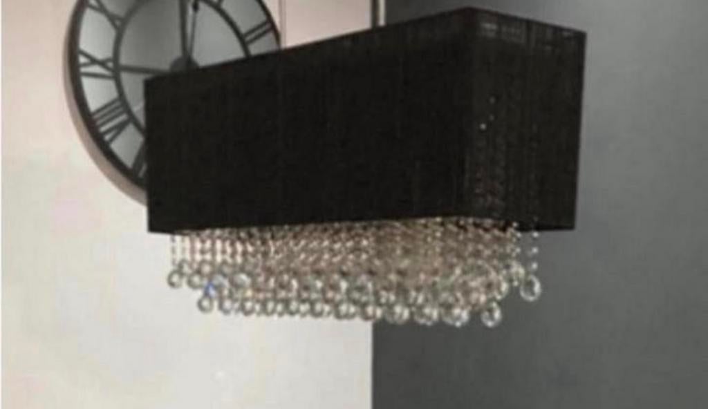 Moderne Zwarte Hanglamp met Kristallen, Ophalen of Verzenden, Gebruikt, Stof, 75 cm of meer