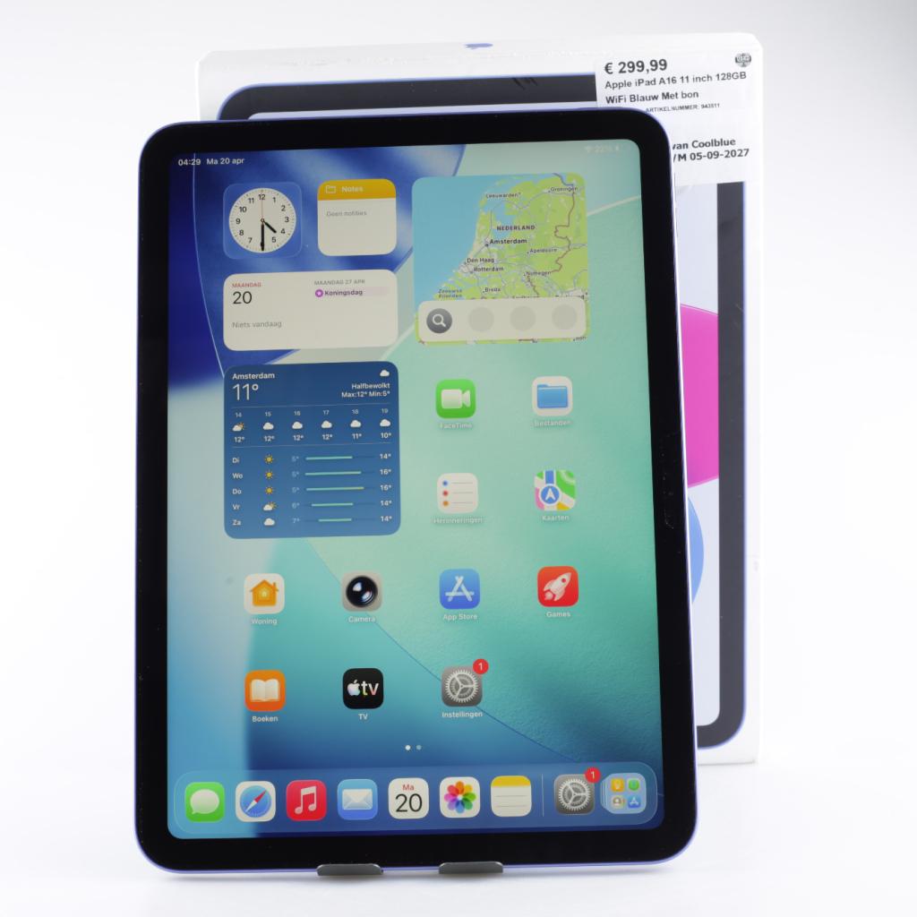 Apple iPad A16 11 inch 128GB WiFi Blauw Met bon, Apple, Zo goed als nieuw, Support@apple.com, One Apple Park Way
Cupertino, CA 95014
United States