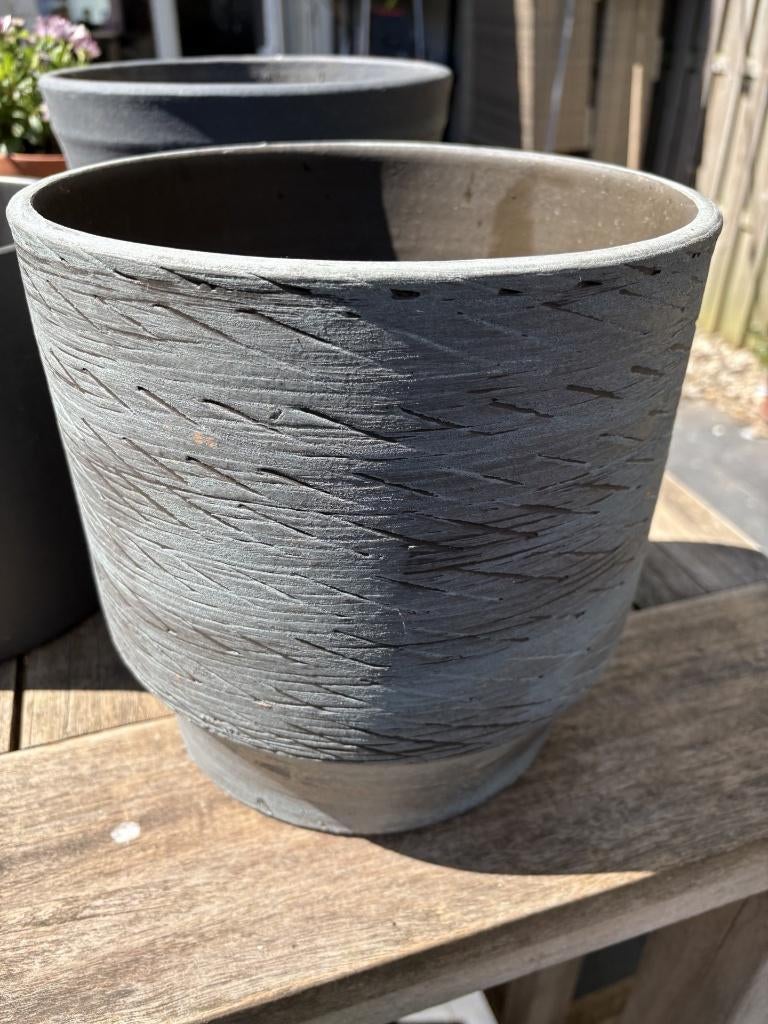 Set van 3 Plantenpotten Buitenpotten Antraciet & Grijs Blauw, Tuin en Terras, Bloempotten, Ophalen, Gebruikt, Rond, Balkon