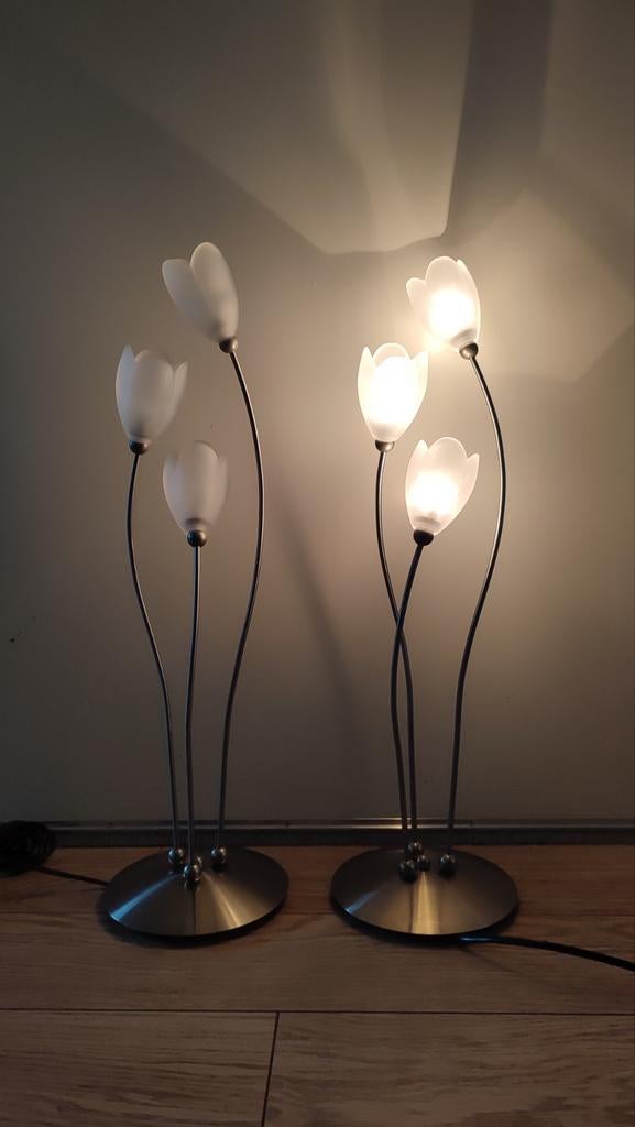 2 x Vintage Harco Loor Tulpen Tafellamp Jaren '80, Huis en Inrichting, Lampen | Tafellampen, Ophalen of Verzenden, Glas, Minder dan 50 cm