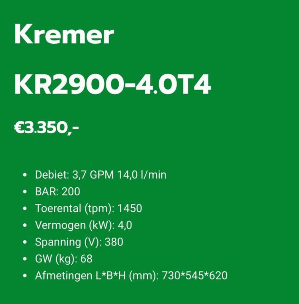 KREMER KR2900-4.0TV NIEUW IN DOOS PROFESSIONEEL, Tuin en Terras, Ophalen, Nieuw, Elektrisch