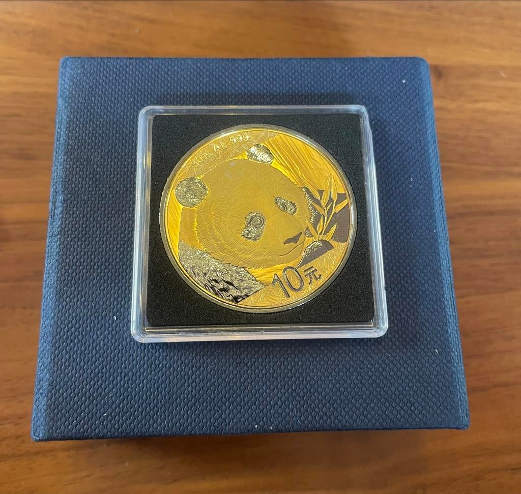 Zeldzame Zilveren Gepatineerde Panda Munt | met goud, Ophalen of Verzenden, Oost-Azië, Losse munt, Zilver