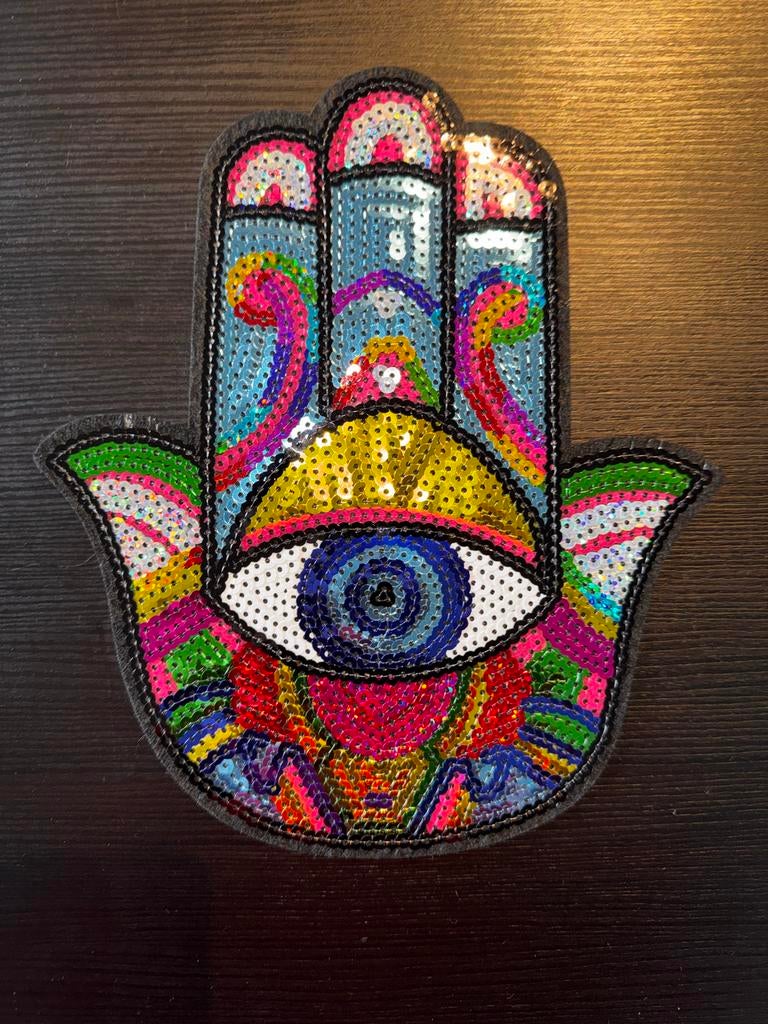 Gekleurde Hand van Fatima patch met pailletten, Ophalen, Nieuw, Overige applicaties