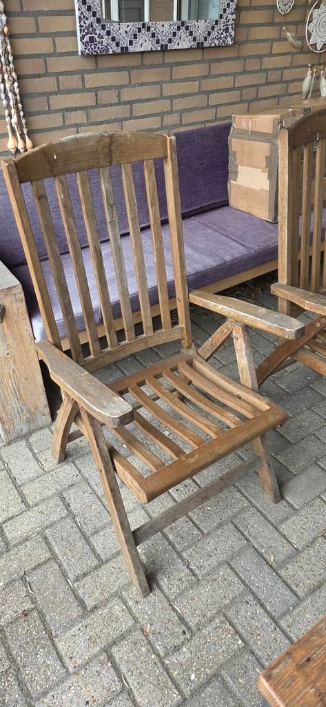 !!! 2 HARDHOUTEN TUINSTOELEN "BOIS LE DUC" !!!, Ophalen, Gebruikt, Hout, Verstelbaar