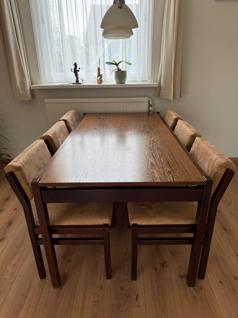 Vintage pastoe eettafel met 6 stoelen, Ophalen, Gebruikt, 4 tot 6 stoelen