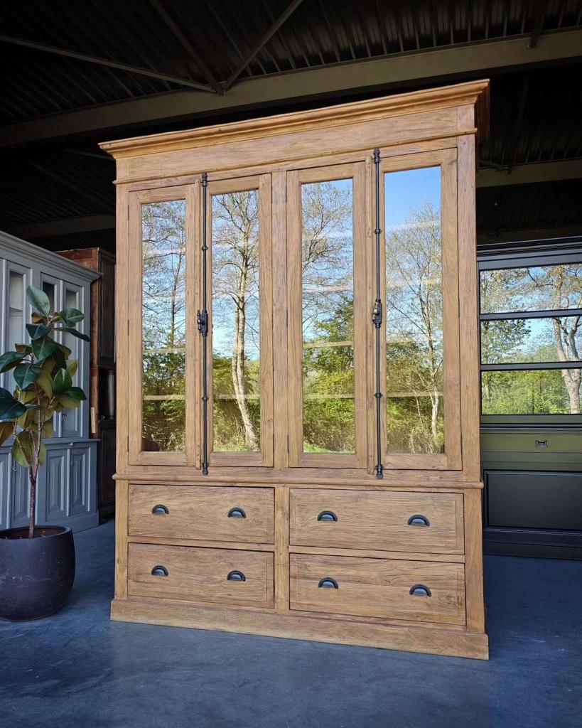 Hoge Buffetkast | Gerecycled teakhouten vitrinekast #6262