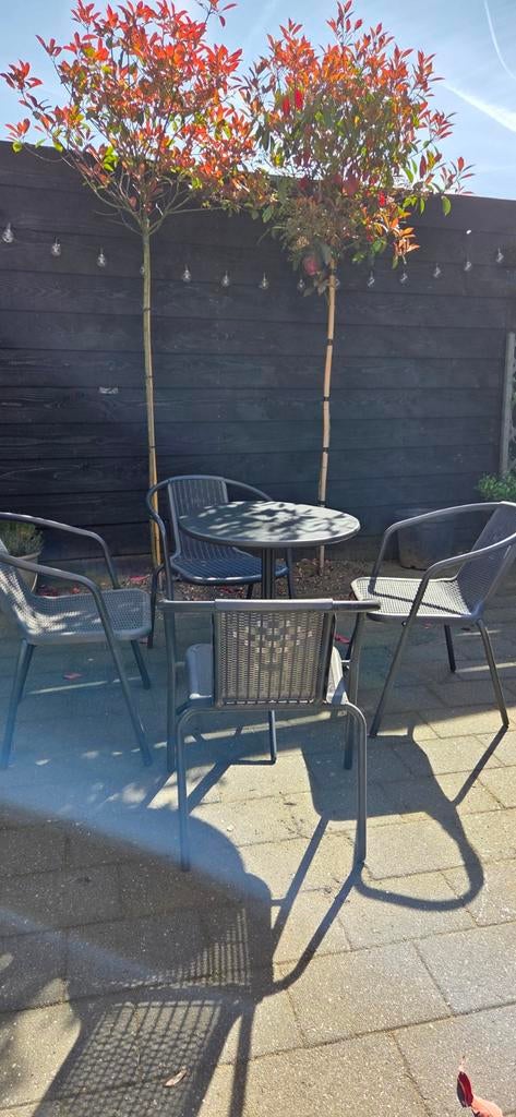 Bistro setje met 4 stoelen en tafel 60 cm, Tuin en Terras, Ophalen, Gebruikt, Overige materialen, 2 zitplaatsen