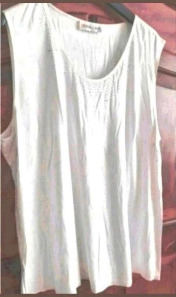 Witte mouwloze tricot top met glanssteentjes Mona Lisa 54, Verzenden, Wit, Maat 46/48 (XL) of groter, Mona Lisa