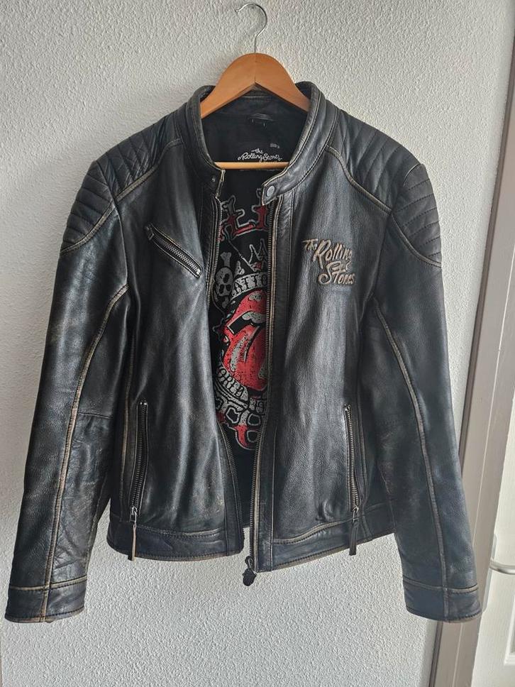 Rolling Stones Leren Jas - Maat M, Kleding | Heren, Jassen | Zomer, Gedragen, Maat 48/50 (M), Zwart, Ophalen of Verzenden