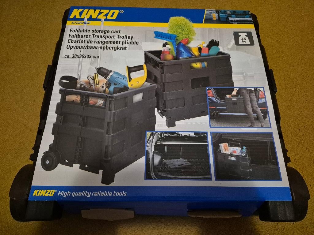 Kinzo Opvouwbare Boodschappentrolley (Opvouwbare Krat 25KG), Doe-het-zelf en Verbouw, Ophalen of Verzenden, Minder dan 40 cm, Krat