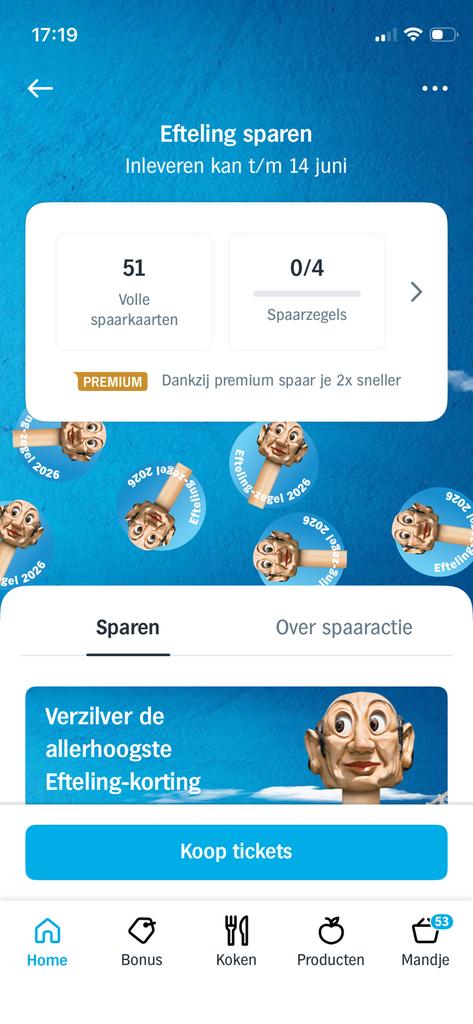 Heel veel volle spaarkaarten AH actie Efteling, Tickets en Kaartjes, Eén persoon, Kortingsbon, Pretpark