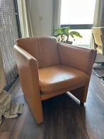 Oker geel leer fauteuil, Huis en Inrichting, Fauteuils, Ophalen, Minder dan 75 cm, Leer, Zo goed als nieuw