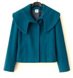 Wollen damesjas petrol grote kraag maat M 38, Kleding | Dames, Jassen | Winter, Maat 38/40 (M), Blauw, Ophalen of Verzenden, Zo goed als nieuw