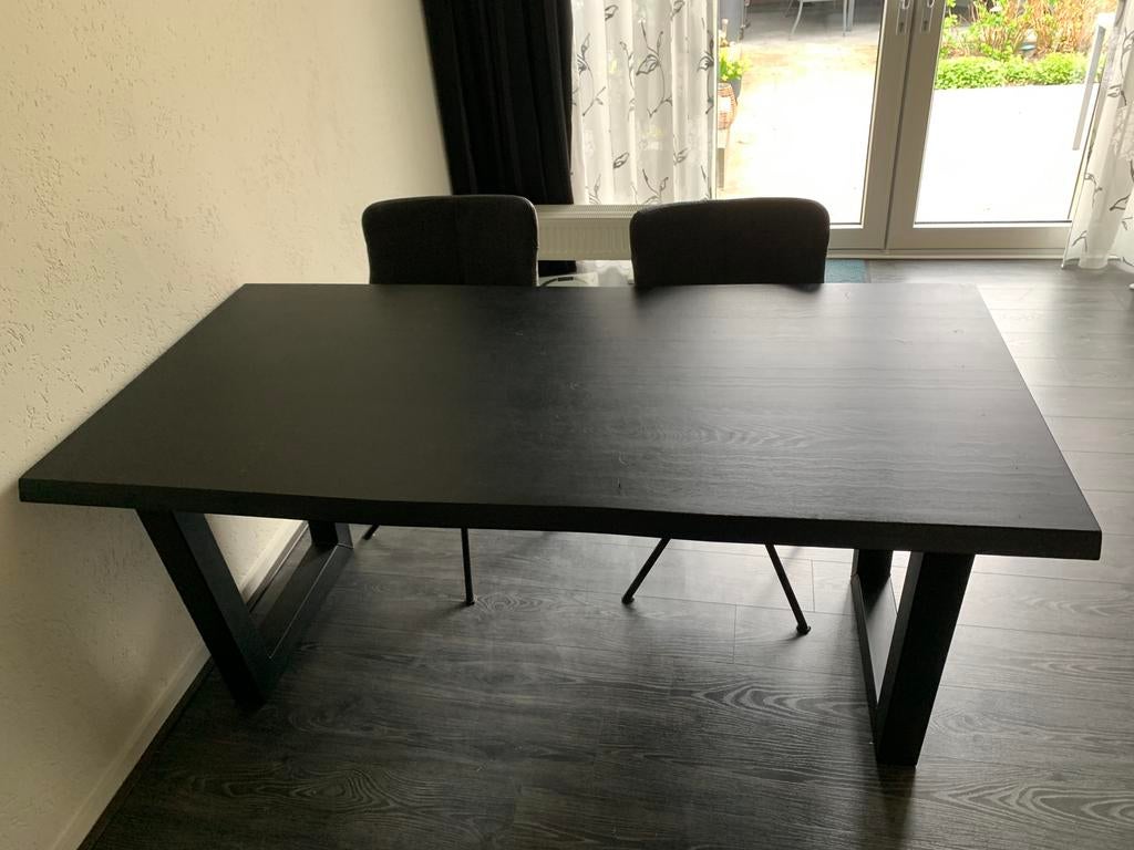 Eet-kamer- tafel zwart met ijzeren U poten, Ophalen, Gebruikt, 50 tot 100 cm, 150 tot 200 cm