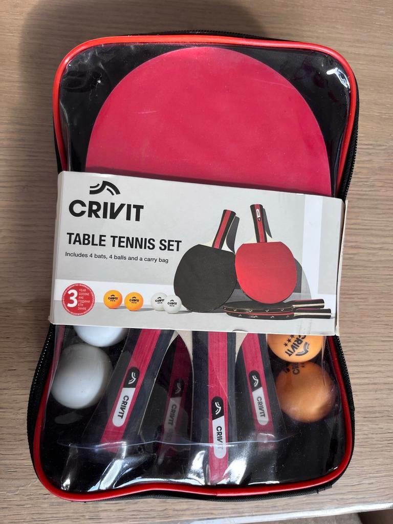 Crivit Tafeltennis Set - 4 Batjes, 4 Ballen, Draagtas, Sport en Fitness, Ophalen of Verzenden, Nieuw, Net, Batje(s) of Balletje(s)
