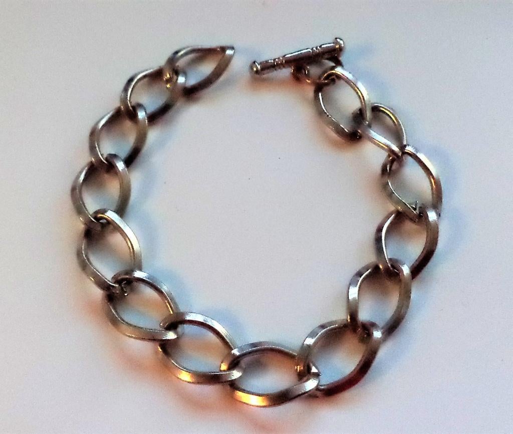 Stoere grove Schakelarmband zilverkleurig metaal (6917-15), Ophalen, Zo goed als nieuw, Zilver, Staal
