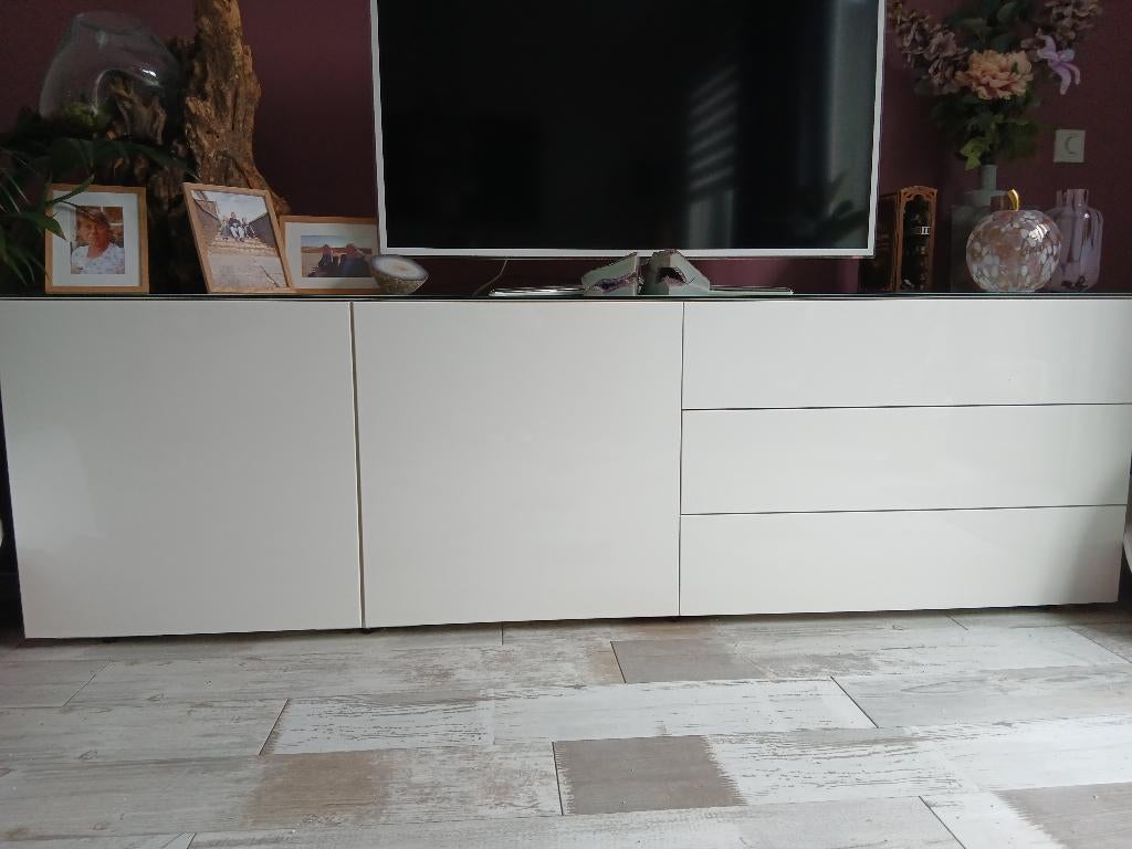 Dressoir hoogglans wit, Ophalen, Met deur(en), Glas, Zo goed als nieuw