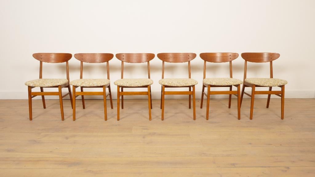 6 x vintage eetkamerstoel Farstrup Model 210, Gebruikt, Bruin, Vintage, Ophalen of Verzenden