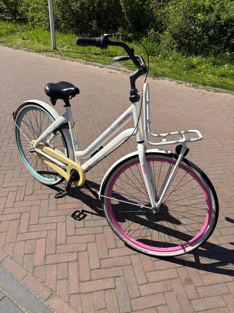 Cortina U4 Transportfiets Dames - Wit/Roze/Blauw, Fietsen en Brommers, Fietsen | Dames | Damesfietsen, Gebruikt, Velgrem, Versnellingen