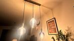 Gouden hanglamp met 3 “smoke” kleur glazen bollen, Huis en Inrichting, Lampen | Hanglampen, Ophalen, Zo goed als nieuw, Glas, Minder dan 50 cm
