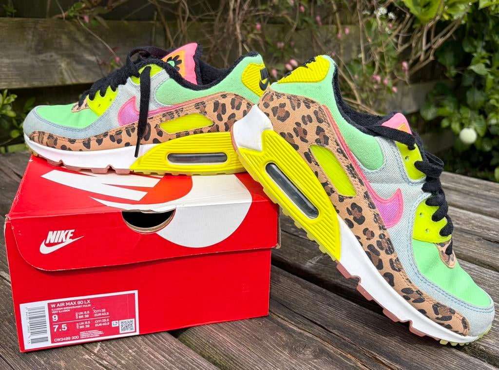 NIKE Air Max 90 LX  Denim Leopard, maat 40,5, Kleding | Dames, Schoenen, Overige kleuren, Ophalen of Verzenden, Sneakers of Gympen
