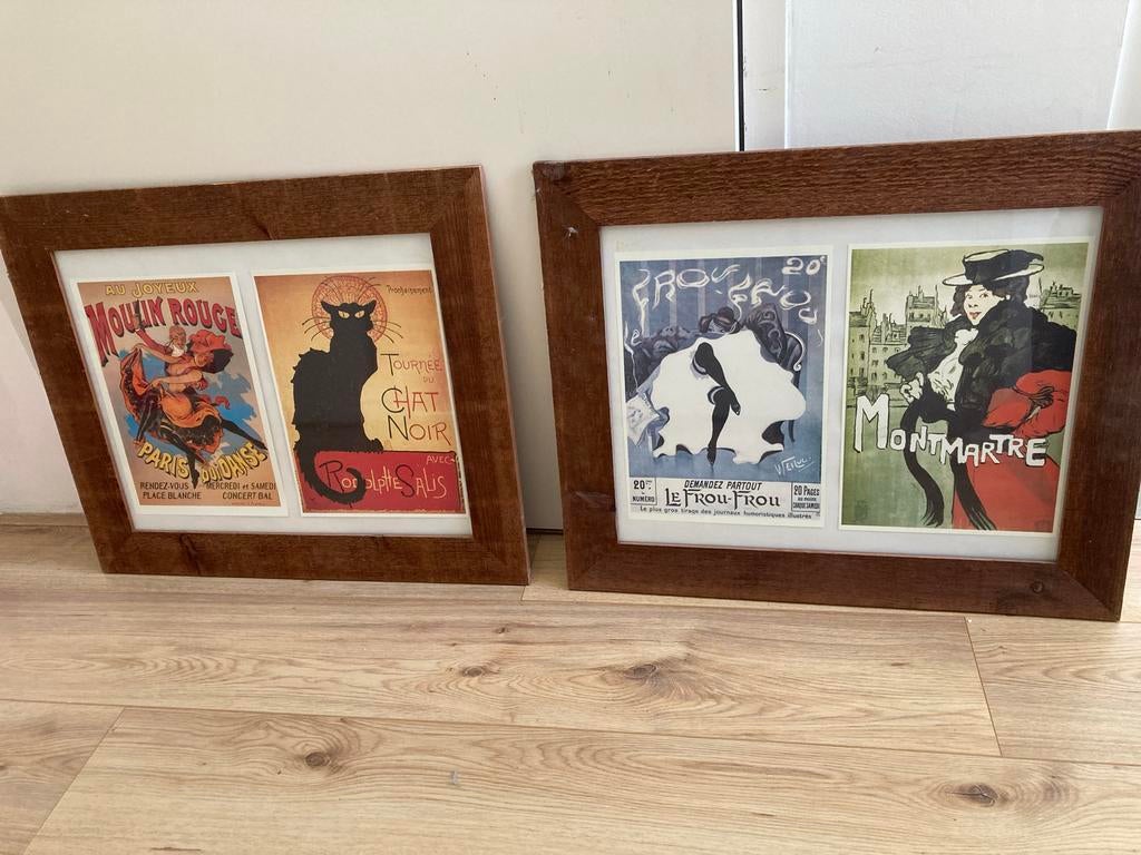 Set van 2 ingelijste vintage Parijse poster reproducties, Ophalen, Gebruikt