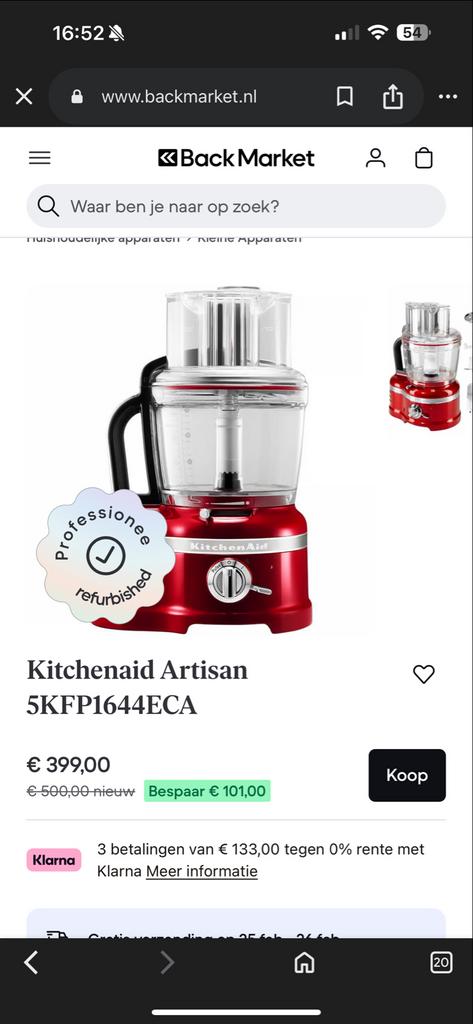 KitchenAid Foodprocessor 4 liter, 2 tot 3 liter, Ophalen, Zo goed als nieuw, 2 snelheden
