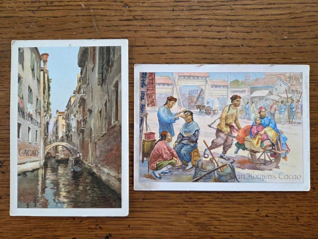 2 reklamekaarten van Van Houten's Cacao., Verzamelen, Ophalen of Verzenden, Voor 1920, Overige thema's