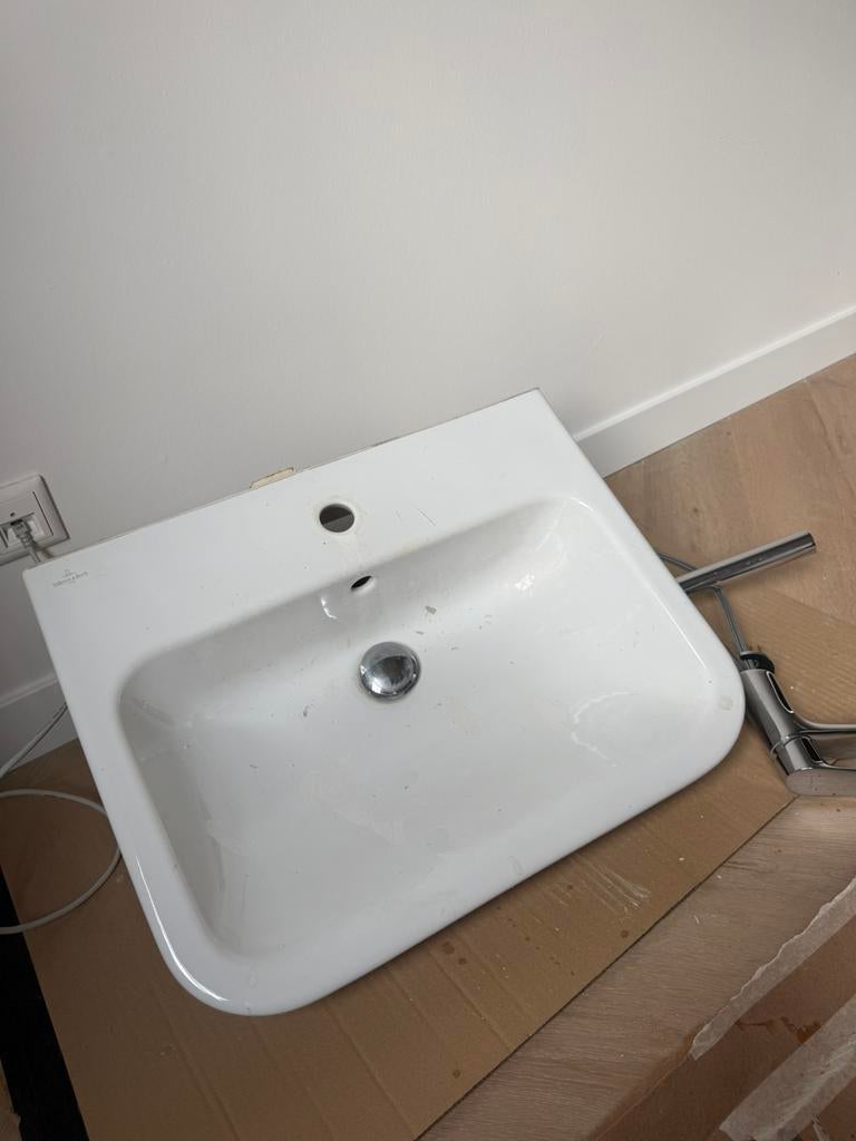 Wastafel kraan & sifon Hansgrohe + wasbak, Ophalen, Nieuw, Chroom, Wastafel