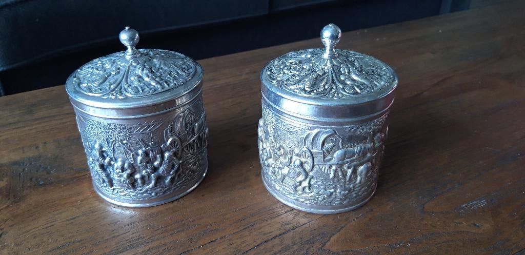 te koop 2 mooie verzilverde theebussen, Antiek en Kunst, Antiek | Goud en Zilver, Ophalen of Verzenden