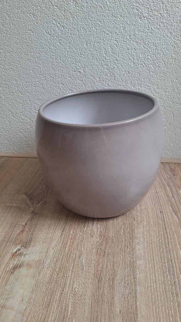 Grijze glazuur bloempot gat van 25cm, Tuin en Terras, Bloempotten, Rond, Binnen, Zo goed als nieuw, Minder dan 40 cm