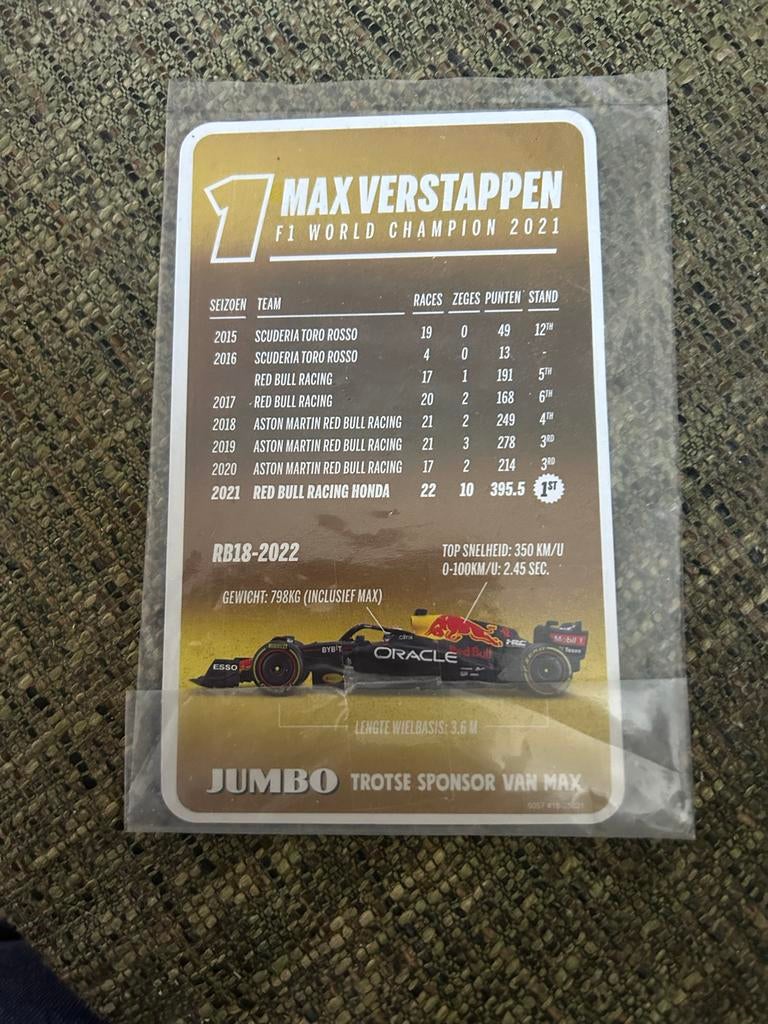 Max Verstappen F1 World Champion 2021 kaart - Jumbo, Verzamelen, Ophalen of Verzenden, Zo goed als nieuw, Formule 1