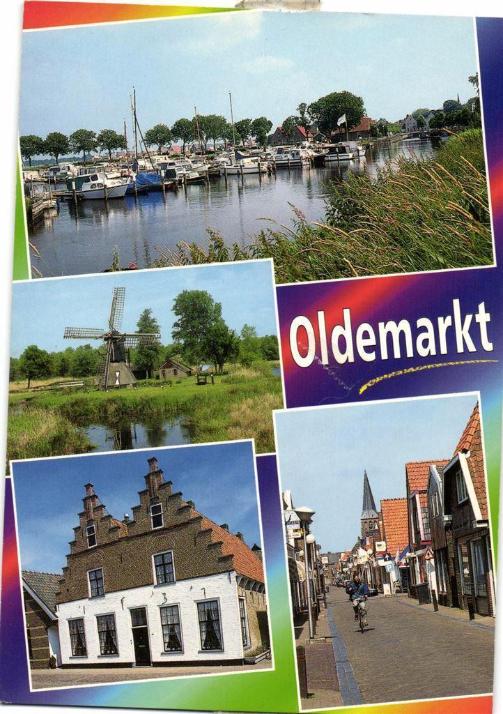 Oldemarkt - 4 afb o.a. molen haven - gelopen, Verzamelen, Ansichtkaarten | Nederland, Gelopen, Zeeland, Voor 1920, Ophalen of Verzenden