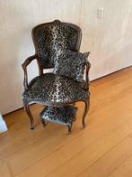 Mooie barok stoel met krukje luipaardprint, Antiek en Kunst, Ophalen