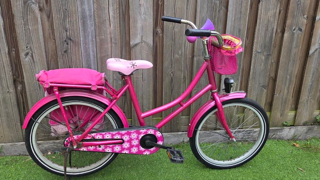 Roze meisjesfiets 20 inch met mandje en fietstassen, Fietsen en Brommers, Fietsen | Meisjes, Ophalen, Gebruikt, 20 inch