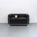 2x Cassina LC2 Tweezits Bank Le Corbusier Zwart – Leer, Huis en Inrichting, Niet ingevuld, Niet ingevuld, Rechte bank, Leer